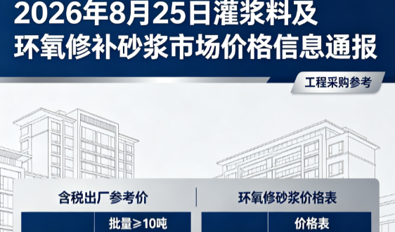 枫木镇2026年8月25日灌浆料及环氧修补砂浆市场价格信息通报
